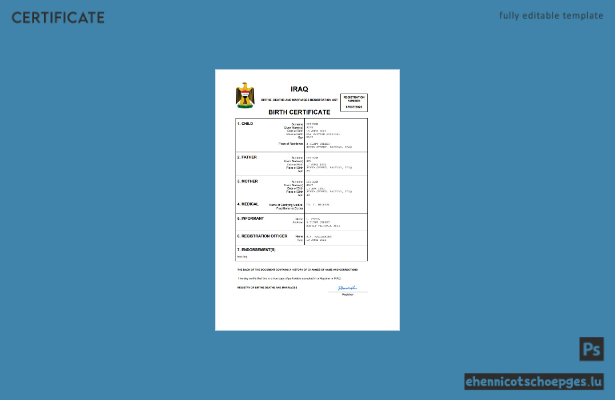 Beispiel einer irakischen Geburtsurkunde (Word- und PDF-Datei)